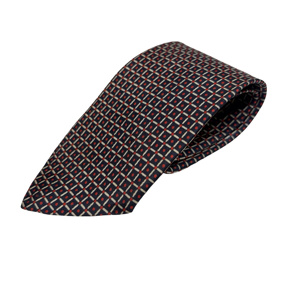 Vtg Boutique Princesa E.U. Silk Tie Navy Red‎ Geometric Mod Retro 60s 70s READ